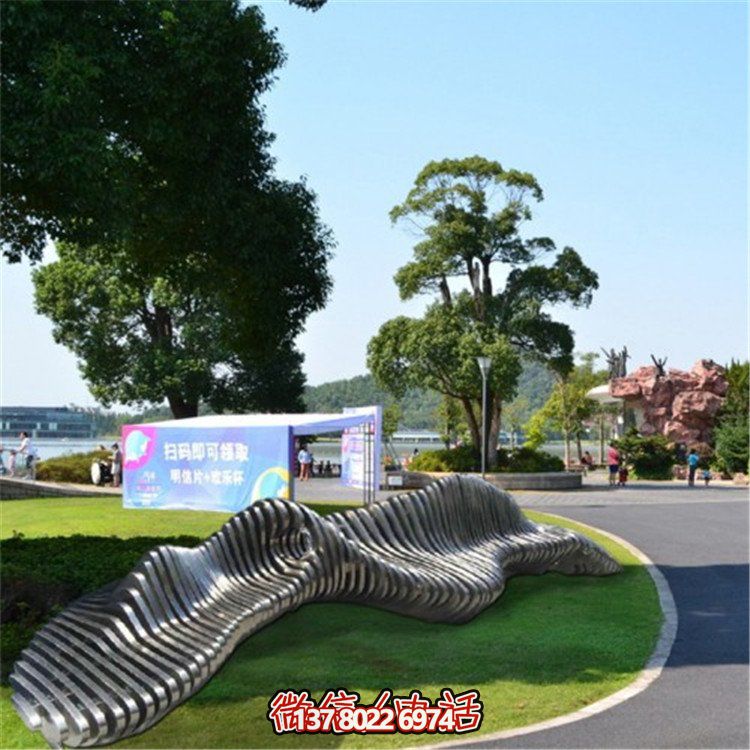 不銹鋼異形座椅，金屬波浪形雕塑抽象假山造型椅子