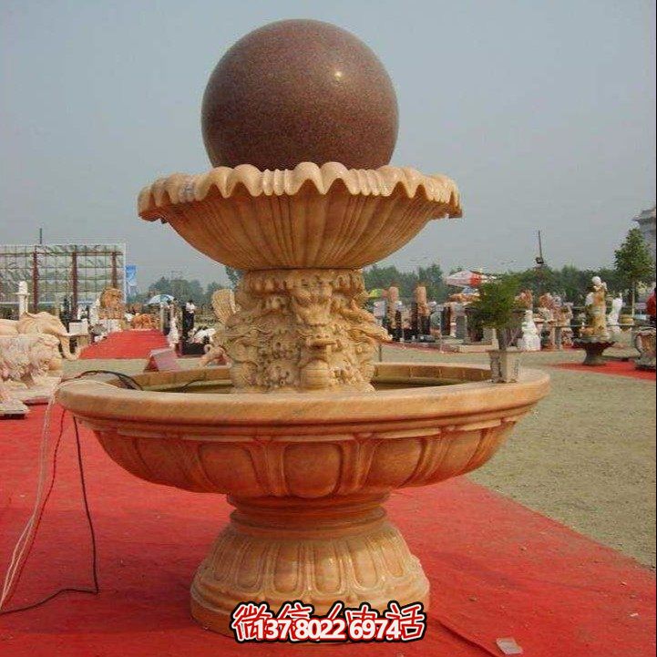 經(jīng)典中式風水球，黃銹巖浮雕噴泉水