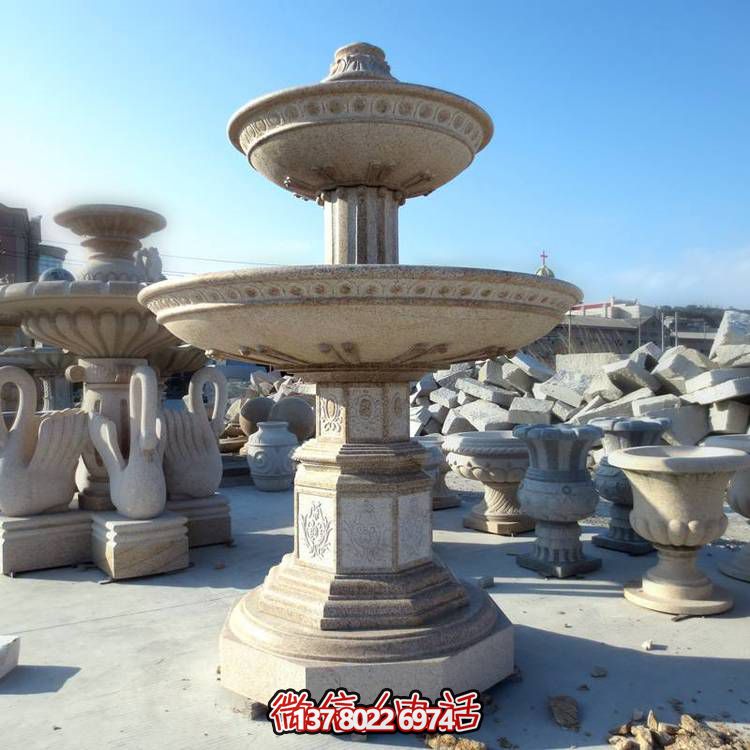 歐式黃銹石噴泉流水轉(zhuǎn)動(dòng)球，點(diǎn)綴酒店會(huì)所景觀