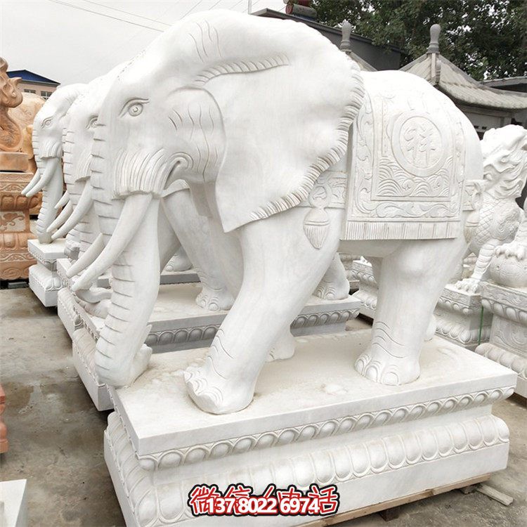 精美石雕大象雕塑，點綴別墅小區(qū)，增添大理石的高貴氣派
