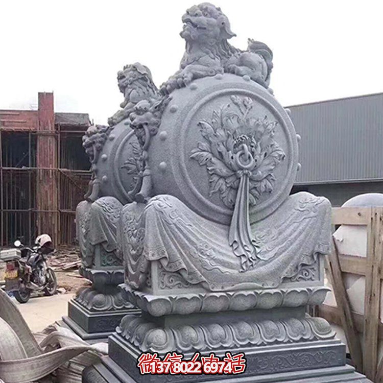 精美大理石石雕抱鼓雕塑，添彩戶外園林景觀