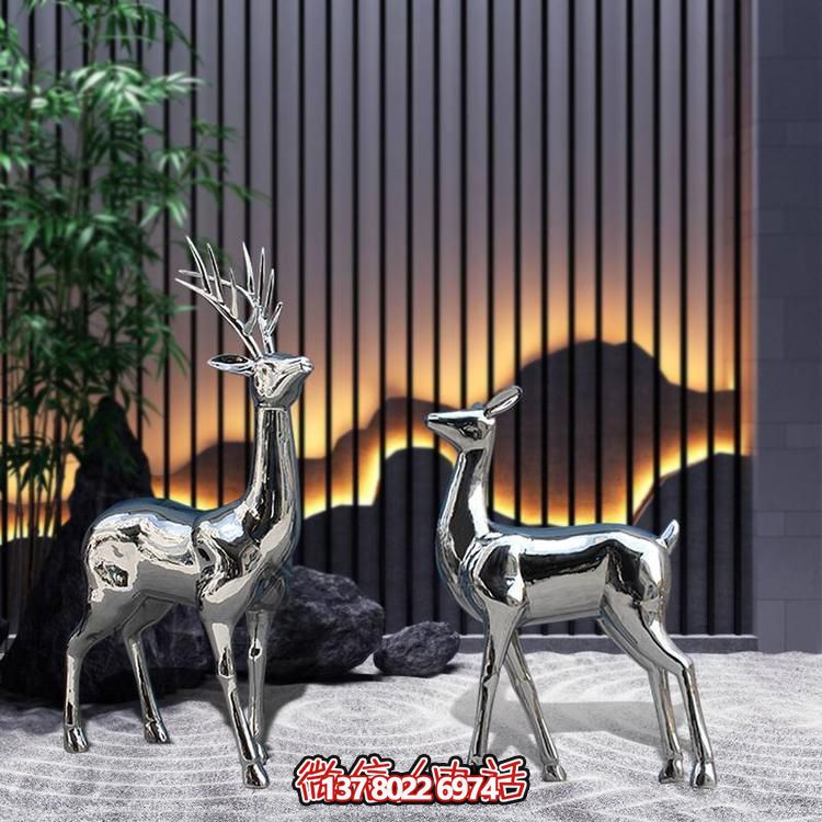 不銹鋼梅花鹿雕塑，藝術(shù)抽象精美戶外景觀裝飾