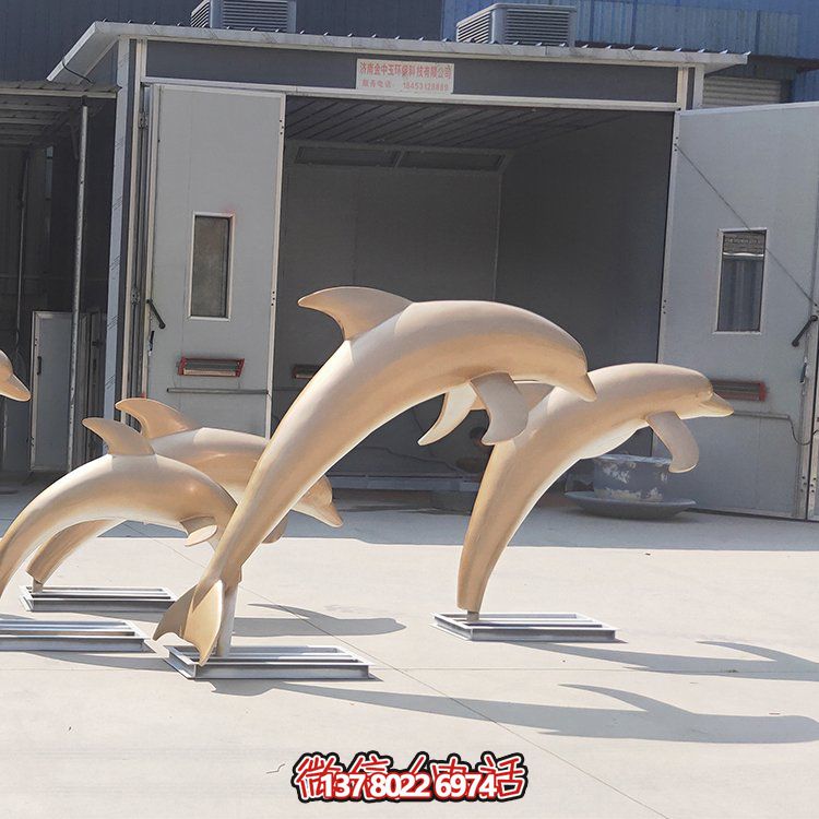 高端不銹鋼海豚雕塑，為售樓部門口增添完美視覺(jué)