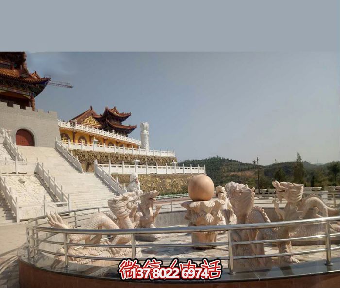 藝術燈光的魔力，紅龍戲球風大型噴泉石雕秀