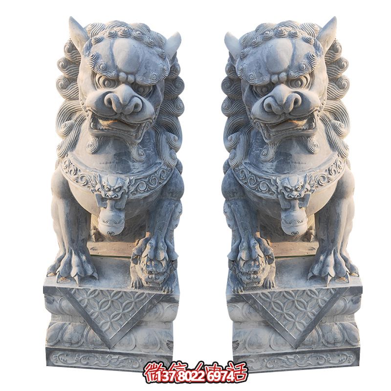 經(jīng)典石雕大理獅子雕塑，精致祠堂裝飾