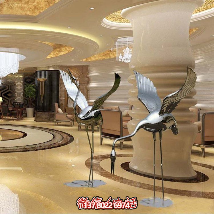 不銹鋼雕塑火烈鳥，鏡面抽象園林裝飾