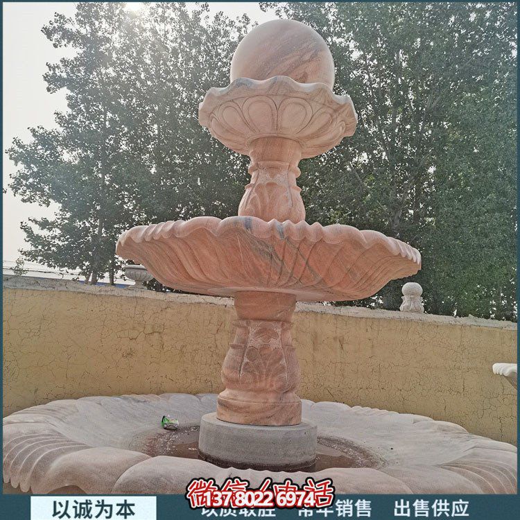 紅大理石石雕園林噴泉，展現(xiàn)絢爛晚霞