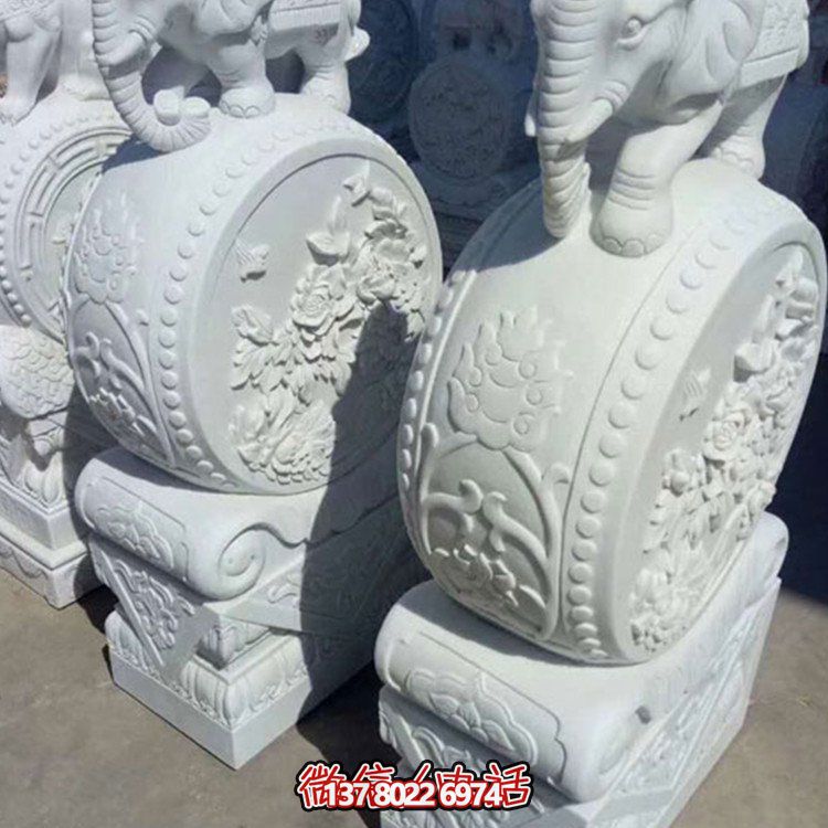 漢白玉小象石雕抱鼓，為您的別墅庭院增添優(yōu)雅氣息