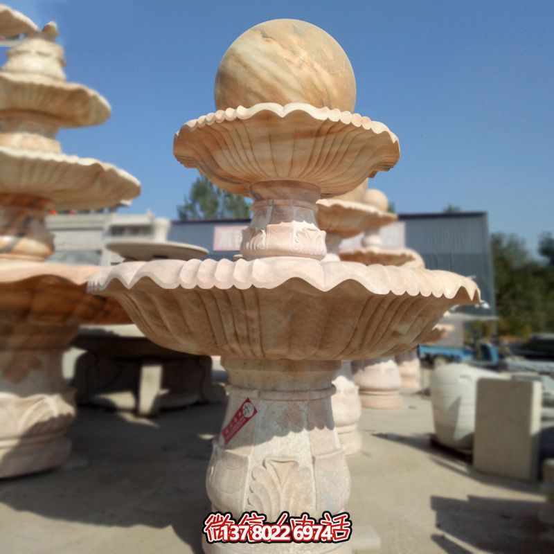 私家庭院風(fēng)水紅景觀，點(diǎn)綴晚霞夢幻雕塑噴泉