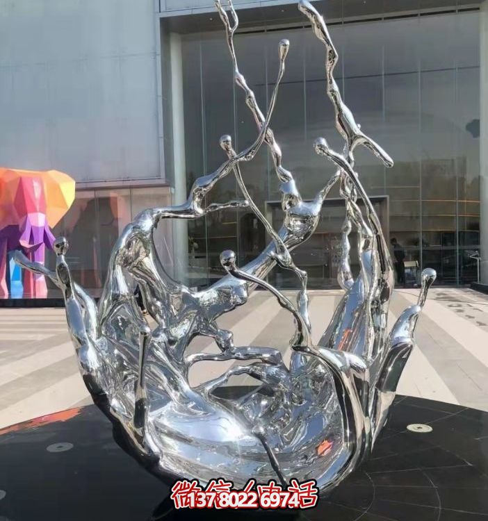 不銹鋼抽象海浪噴泉水景雕塑，開(kāi)啟精致戶外新景觀