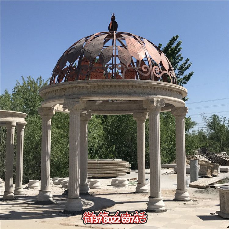 歐式風(fēng)格別墅花園裝飾鏤空樹(shù)葉鐵藝大理石涼亭擺件 歐式風(fēng)格別墅花園裝飾鏤空樹(shù)葉鐵藝大理石涼亭擺件