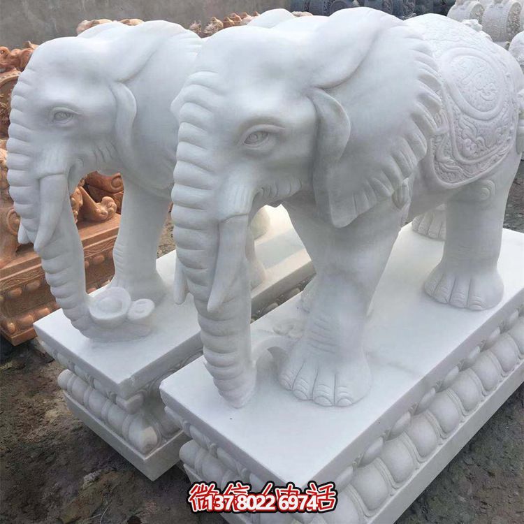 雕塑藝術(shù)融入園林景觀，漢白玉大象石雕點(diǎn)綴戶外