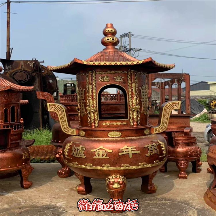 純銅寶香爐，室內祠堂浮雕擺放裝飾