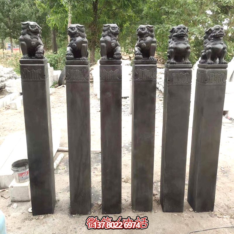 古雅青石仿古石獅子拴馬柱，點(diǎn)綴庭院門前