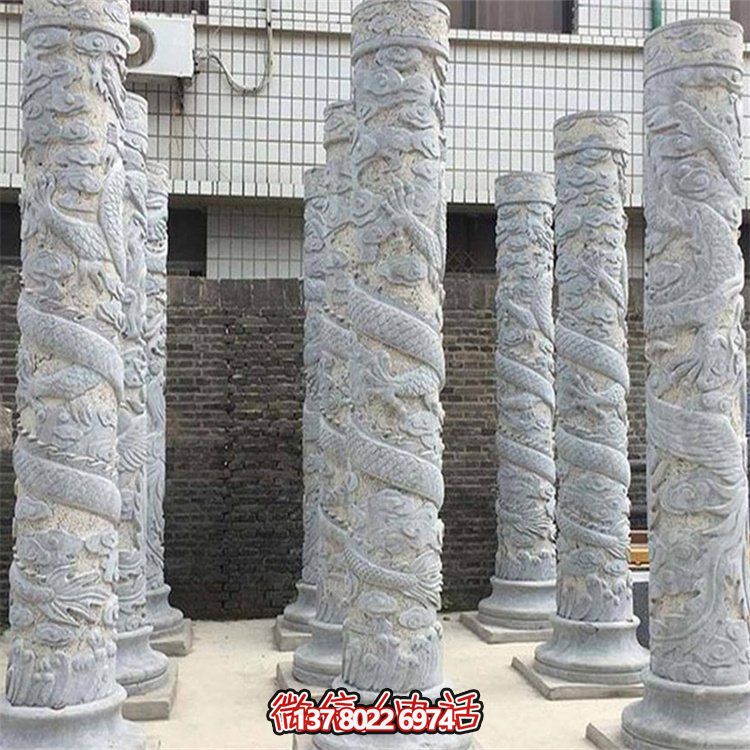 大理石石雕龍柱雕塑，美化戶外景觀