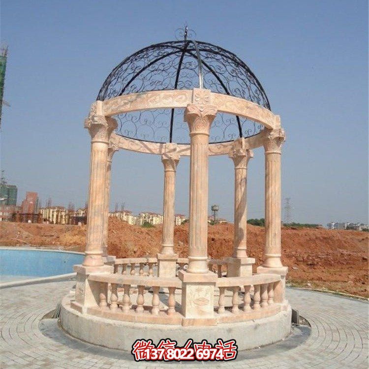 美麗而典雅的歐式大理石雕塑涼亭，為觀賞晚霞景觀而設(shè)計(jì)