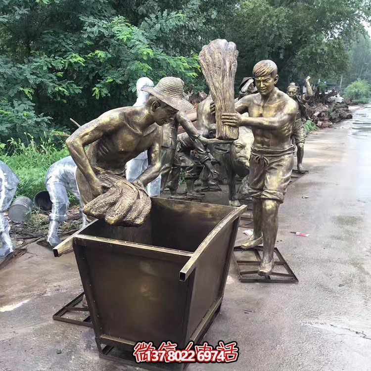 中國民俗——打麥子、勞動、人物雕塑