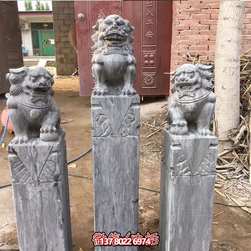 經(jīng)典仿古石獅子拴馬柱擺件，點(diǎn)綴園林