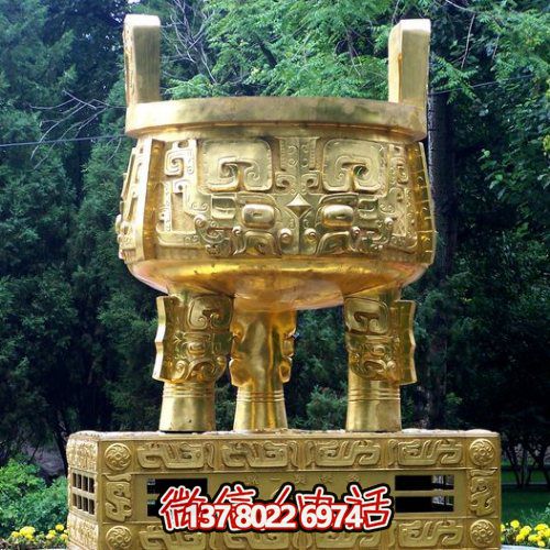 大型噴金漆鑄銅鼎，精美園林裝飾