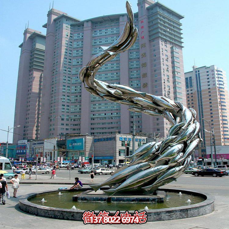 大型水景觀雕塑，螺旋游水魚群擺放