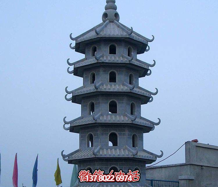 古典寶塔景觀園林，精美石雕青石多層搭配