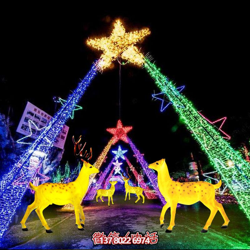 彩繪梅花鹿玻璃鋼雕塑，照明發(fā)光環(huán)繞