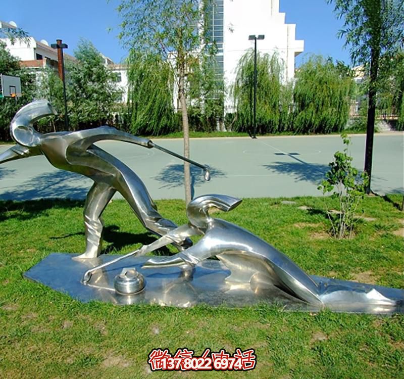 不銹鋼冰壺雕塑，點(diǎn)綴小區(qū)花園，創(chuàng)造休閑運(yùn)動(dòng)空間