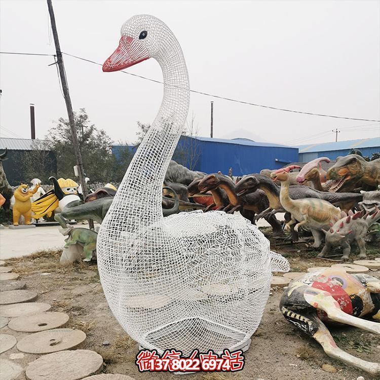 大型不銹鋼鏤空天鵝雕塑戶外園林景觀擺件