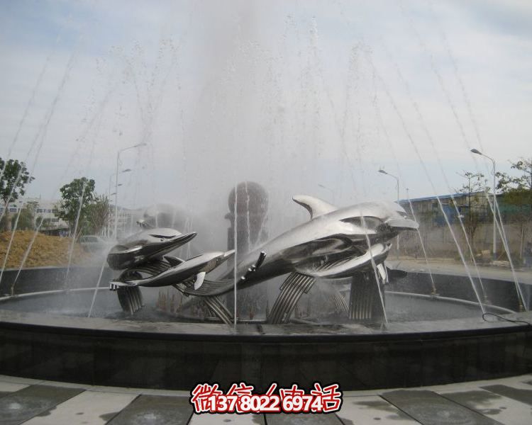 不銹鋼海豚雕塑，裝飾現(xiàn)代廣場的水景