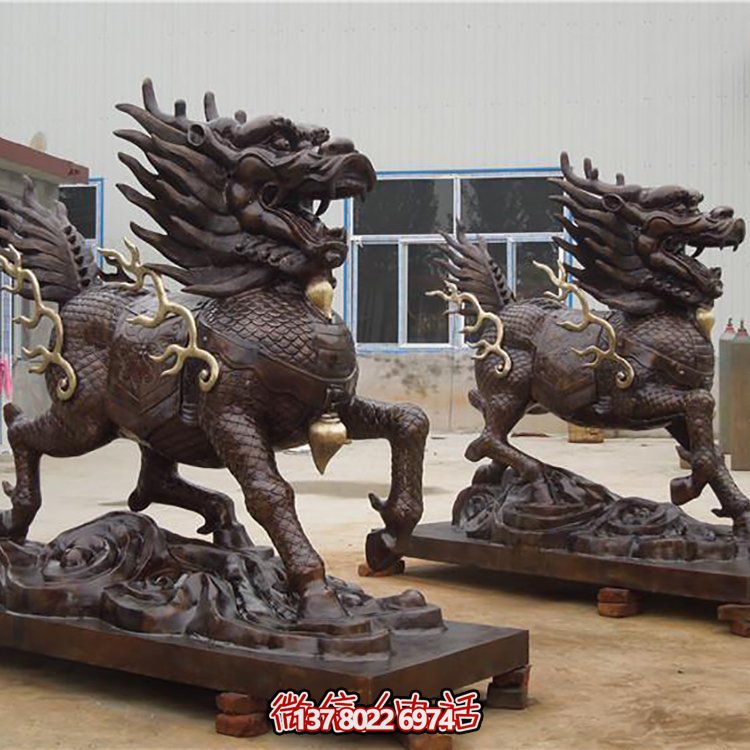 大型銅雕麒麟擺件，裝點庭院門口別墅