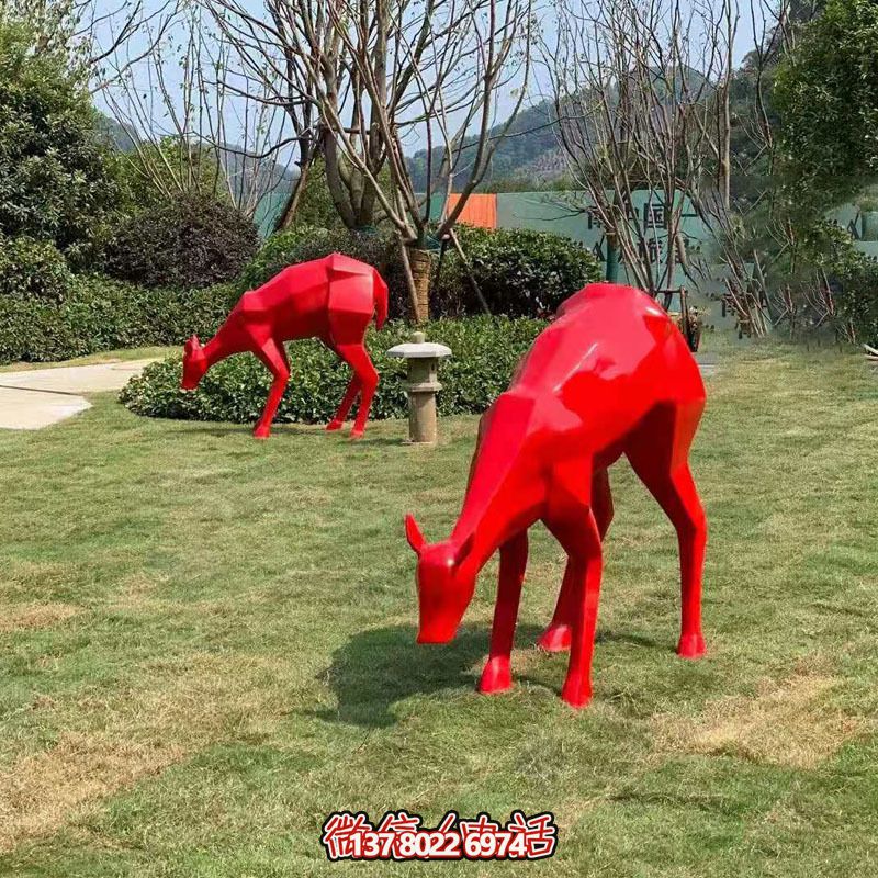 玻璃鋼梅花鹿雕塑裝飾品，紅色景觀裝飾