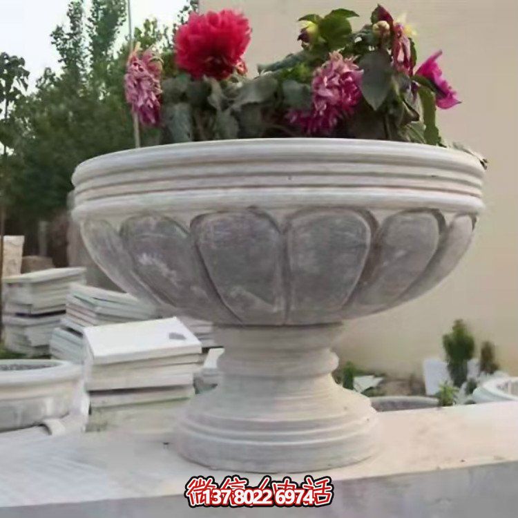 精美大理石石雕花缽，讓您的別墅、小區(qū)、戶外更加美觀