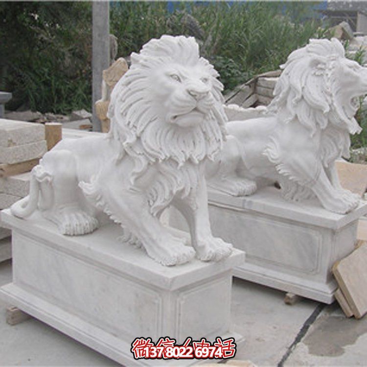 大理石獅子雕塑，點(diǎn)綴園林景觀