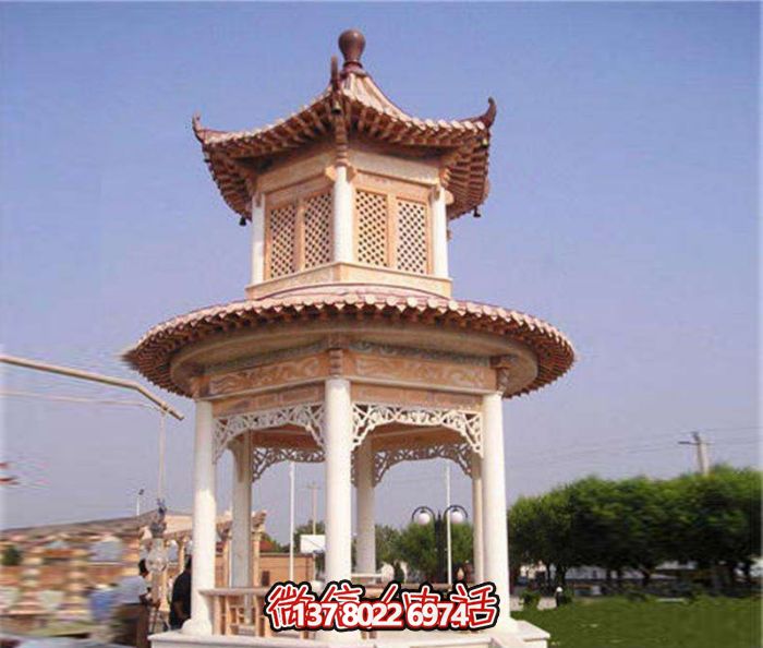 鏤空雕刻涼亭，休閑享受晚霞紅