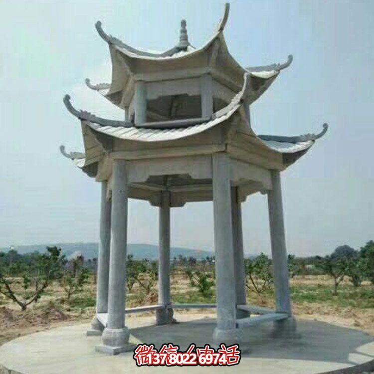 精美仿古建筑二層砂巖大理石涼亭，休閑擺放公園中