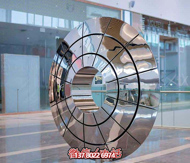不銹鋼雕塑傘狀圓環(huán)，創(chuàng)意裝點(diǎn)商廈鏡面