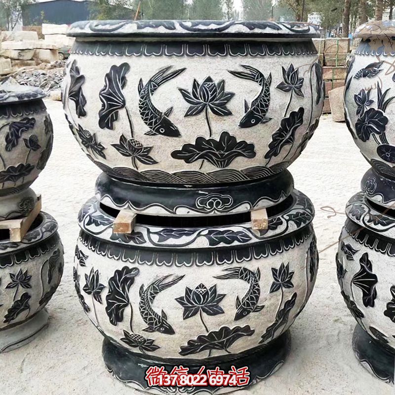 夢(mèng)幻之旅——公園石雕浮雕蓮花鯉魚(yú)花盆雕塑
