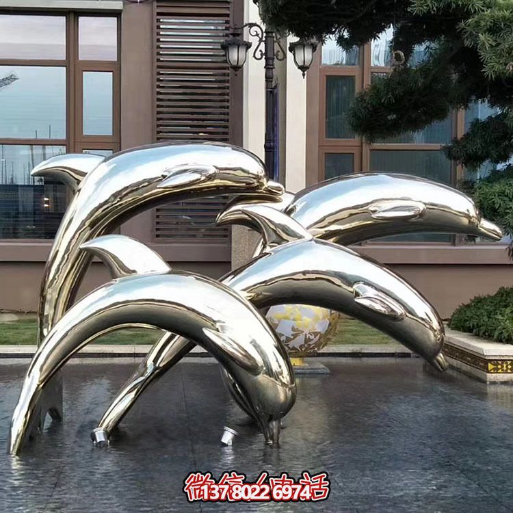 海豚潛泳雕塑，不銹鋼持久耐用