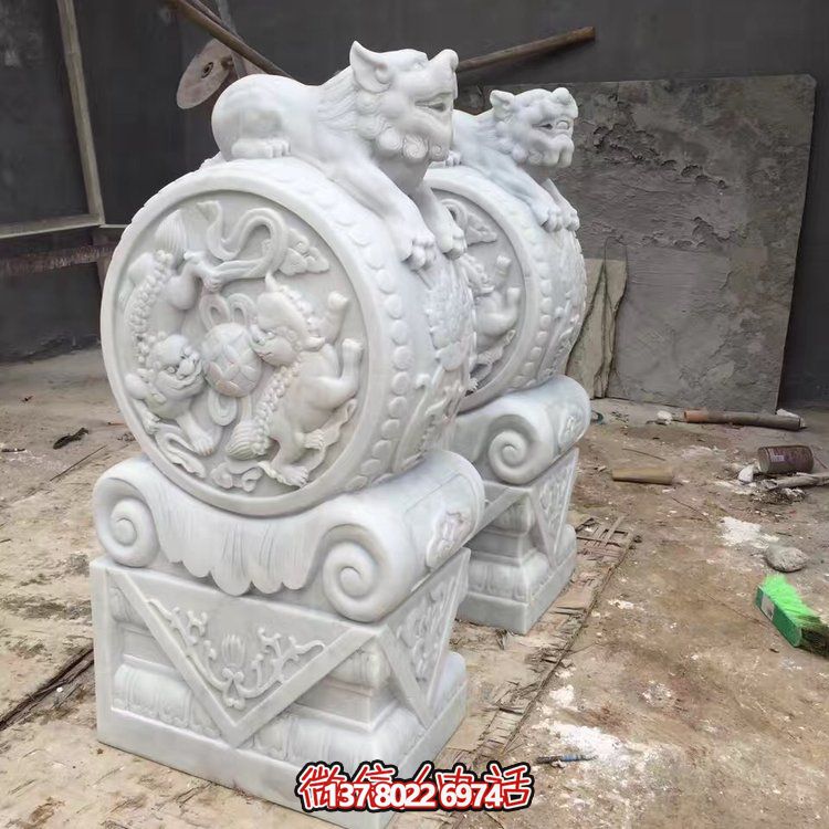 精美大理石石雕抱鼓雕塑，裝點別墅庭院門口