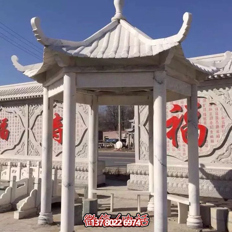 中式古建涼亭，大理石仿古裝飾庭院擺放