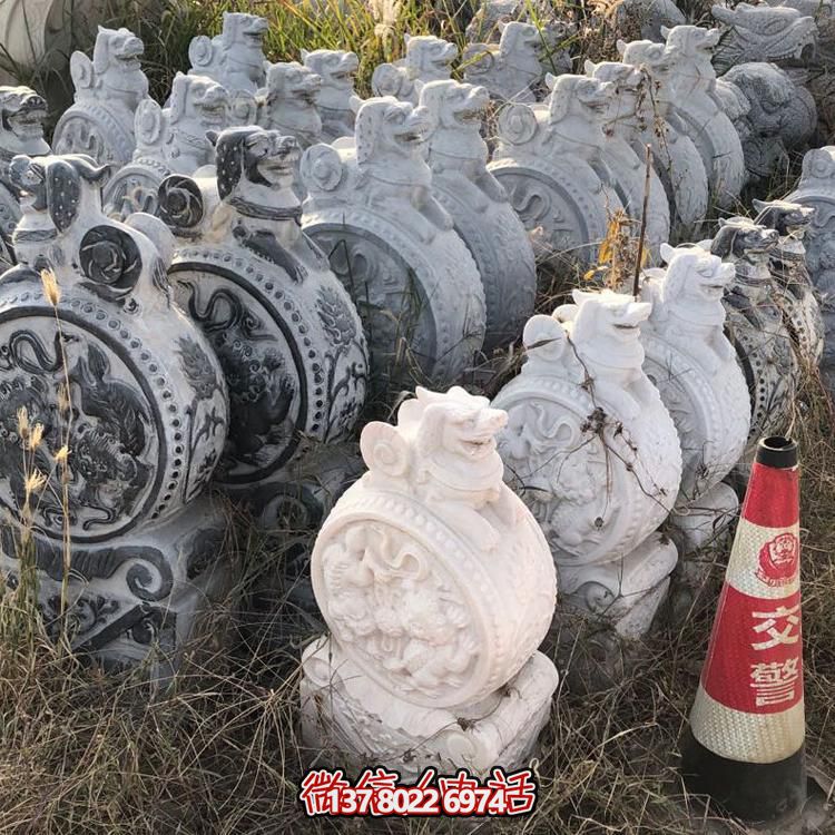 仿古青石獅子抱鼓石擺件，鎮(zhèn)宅庭院門口裝飾