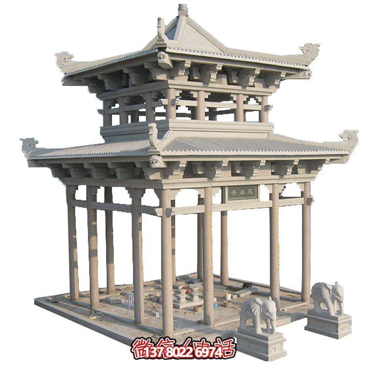 古典多角涼亭建筑大氣，石雕精美，園林景觀完美