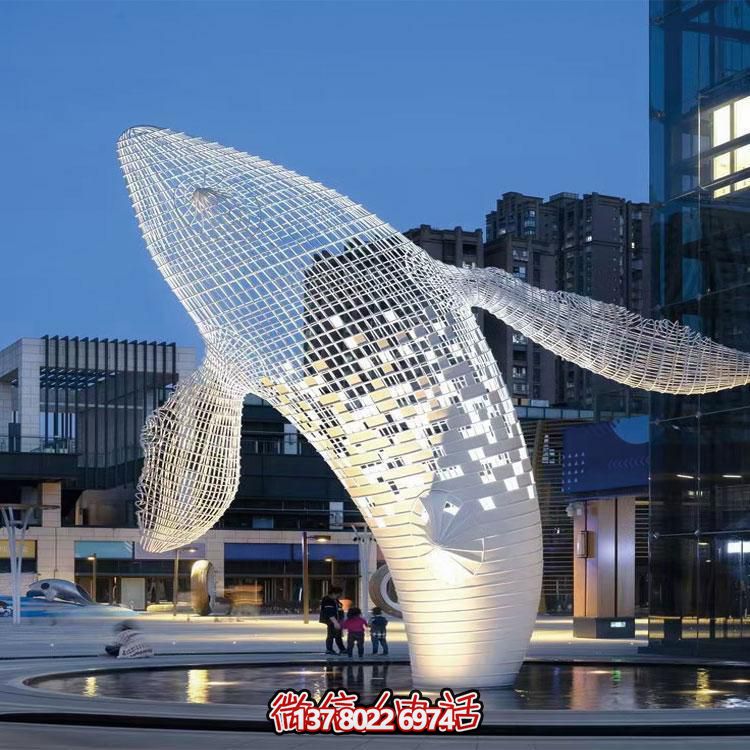 精美的大型不銹鋼網(wǎng)格鯨魚雕塑，綴點(diǎn)你的戶外空間