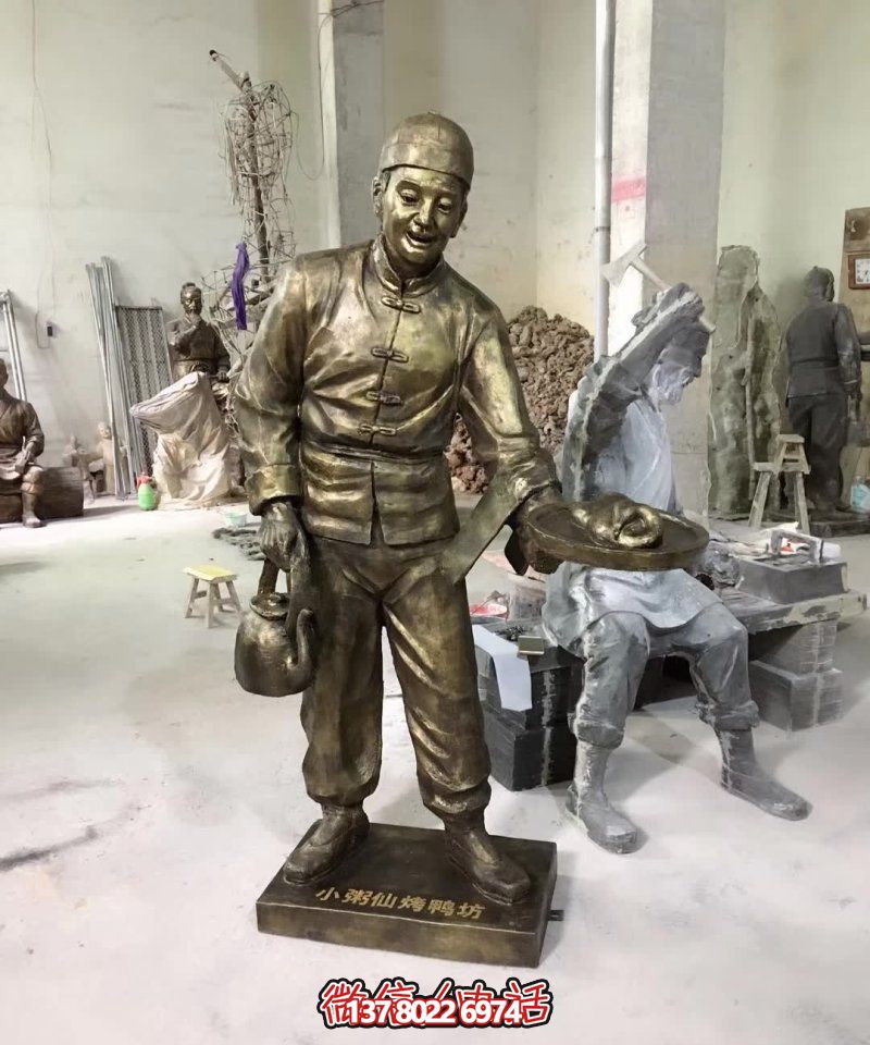 玻璃鋼小吃鋪，雕塑裝飾，店小二上菜