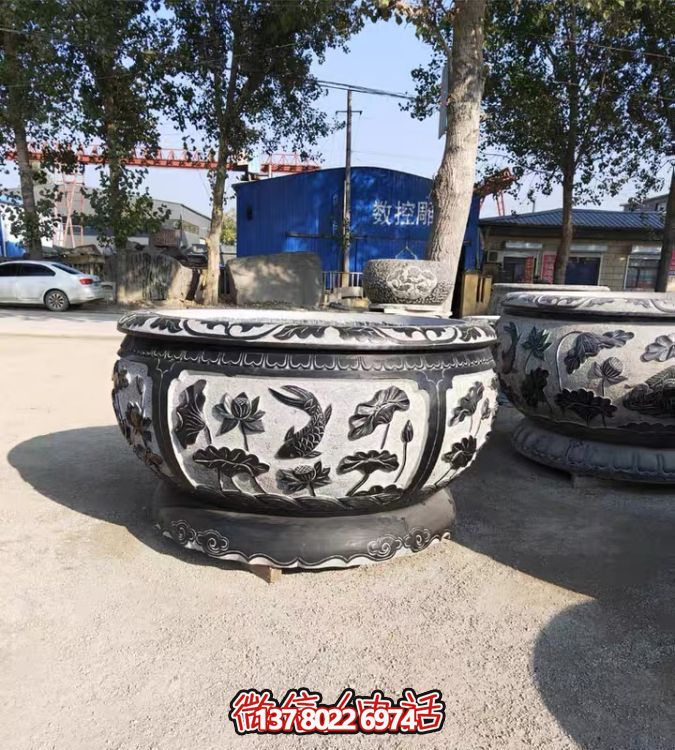 古典仿古石雕魚缸，添點(diǎn)家園庭院荷花水景
