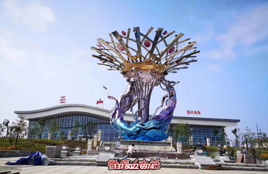 玻璃鋼美人魚雕塑，給廣場帶來彩繪跳舞美景