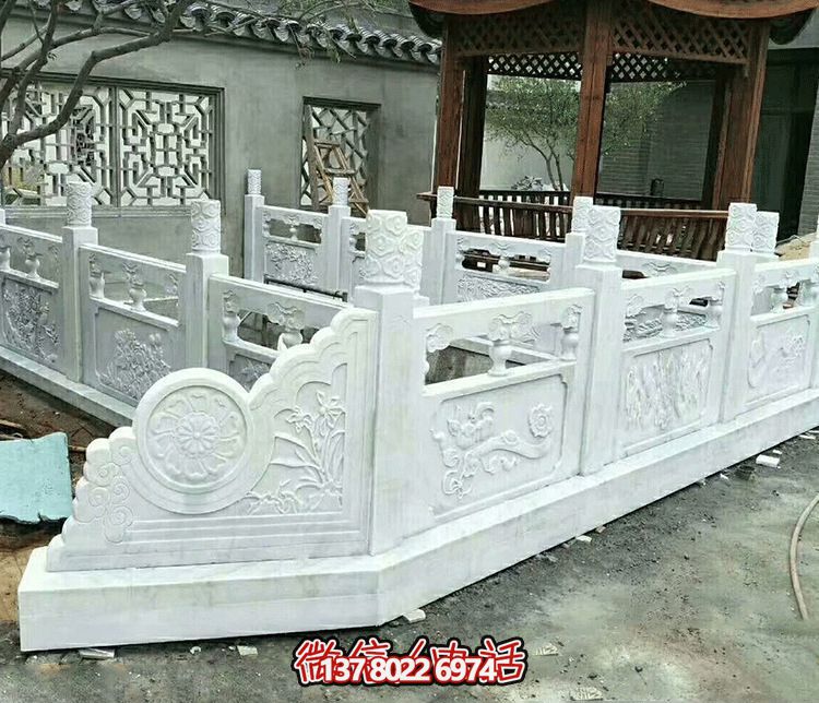 唯美古典庭院，池塘裝飾雕塑，漢白玉欄桿