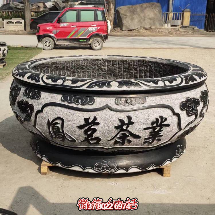 仿古青石荷花水缸，配合庭院戶外，點(diǎn)綴人間養(yǎng)魚園