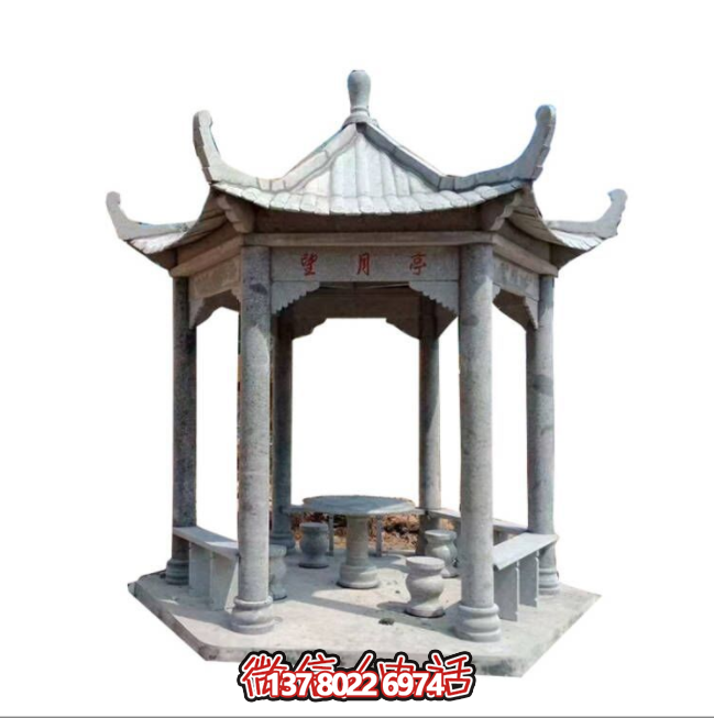 美麗月夜，精美石雕亭子