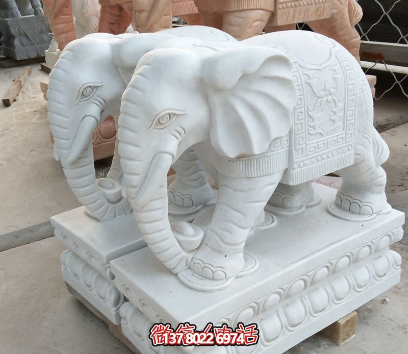 漢白玉雕塑，招財大象，令您鎮(zhèn)宅景區(qū)庭院更加迷人